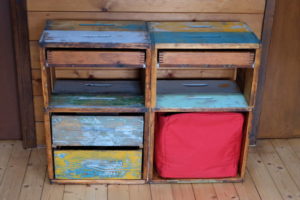 BeeSound furniture of upcycled beehouses